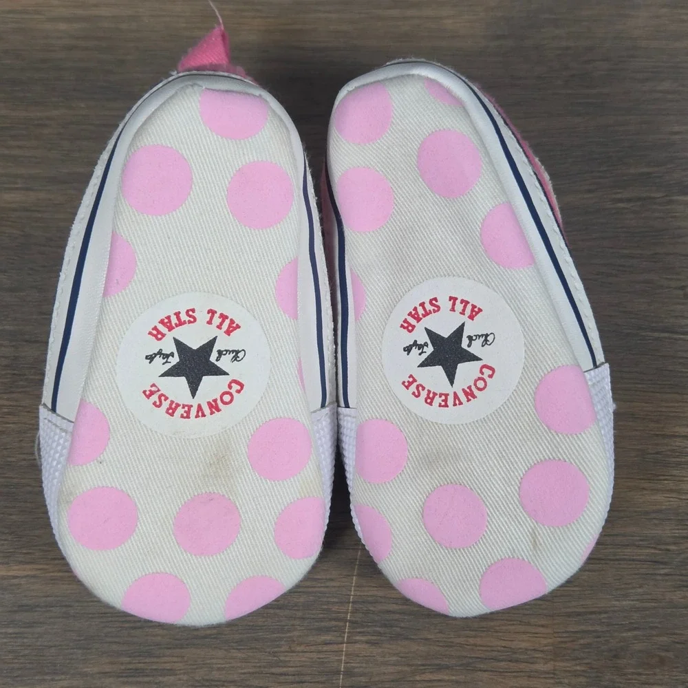 Converse Baby 1 Crib Shoe High Top Sneaker Polka Dot Sole Barbiecore Pink White